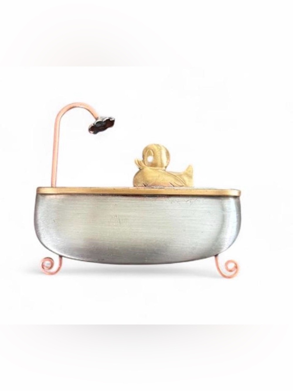 Vintage Copper and Silver Duck in bathtub Brooch